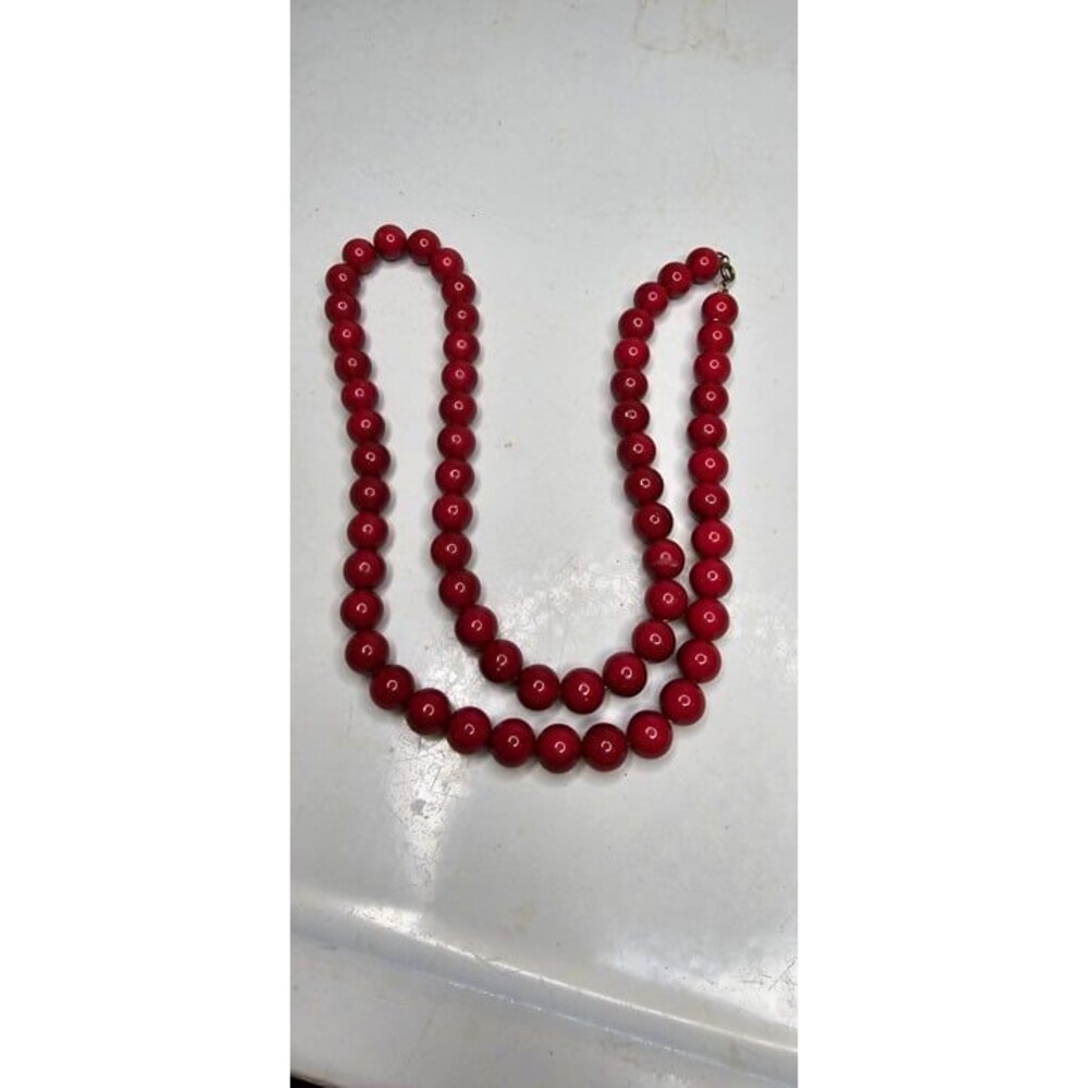 Vintage Red Acrylic Beaded Necklace 30"L